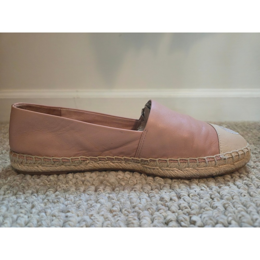 Tory Burch Women Leather Espadrille Flats Pink Cream Logo Cap Toe Slip On Size 6 - Picture 5 of 9
